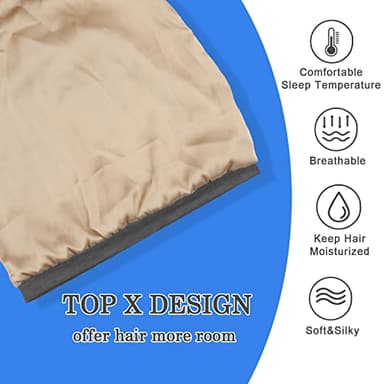 NICPOO 2 Pcs Adjustable Silk Satin Night Cap, Women's Men's Sleep Cap, Silk Lined Slouchy with Adjustable Strap, Curly Hair Head Scarf, Night Caps, Black+blue2 - Image 3