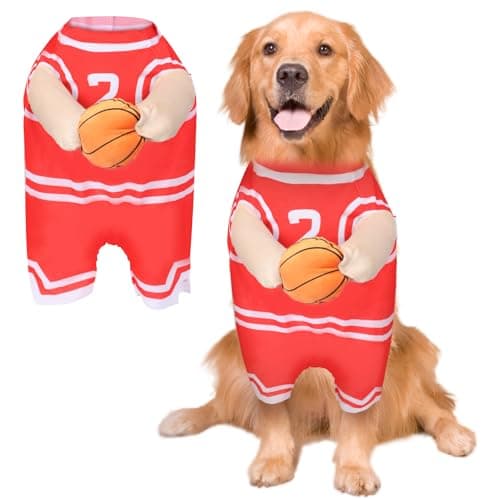 Creative.C Dog Basketball Player Costume with Ball, Red, Large - Image 1
