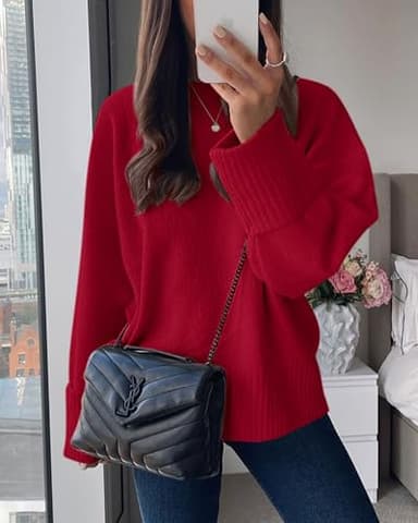 PRETTYGARDEN Women's Fall Oversized Sweaters Casual Crewneck Pullover Long Sleeve Fuzzy Chunky Knit Tops Blouse (Red,Medium) - Image 7
