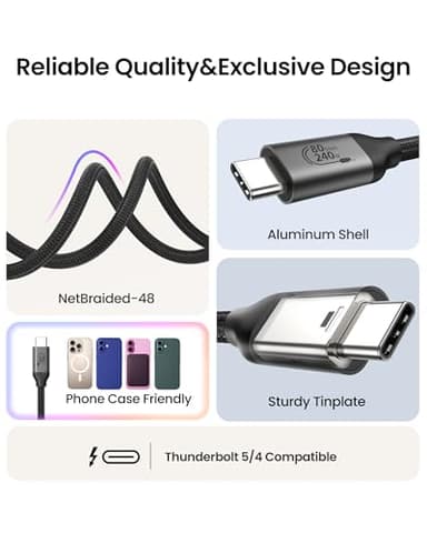 Silkland 80Gbps USB 4 Cable for Thunderbolt 5 Cable 10FT/3M, 120Gbps Bandwidth for 16K/Dual 8K, 240W Fast Charging, USB C Monitor Cable Compatible Thunderbolt 4/5/3, SSD, Monitor,MacBook M4 Pro,Dock - Image 4