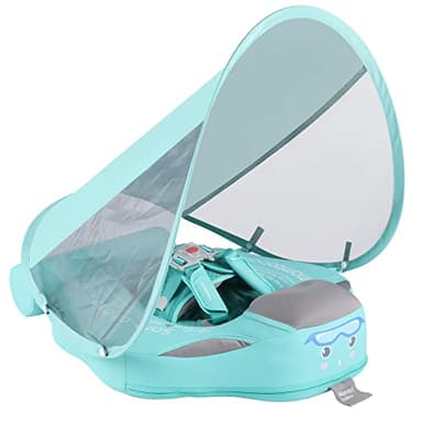 GENTEACO Mambobaby Baby Swim Float with Canopy Non-Inflatable Infant Pool Float with Tail 3-24 Months Avoid Flip Solid Skin-Friendly Material for Toddler Boys Girls(Deluxe Edition Green) - Image 1
