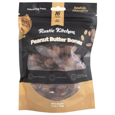 Wild Eats Real Peanut Butter Dog Treats Mini Bones, (16ct) Collagen Smart Bones for Dogs Rawhide for Small and Medium Breeds,Collagen Sticks for Dogs. - Image 1