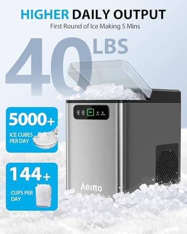 Aeitto Nugget Ice Maker 40Lbs/24H, Countertop Soft Chewable Ice Pebble Ice Machine, One-Click Operation, Auto Self-Cleaning Ice Makers with Scoop&Basket for Home, Office, Kitchen, Party (Grey) - Image 3