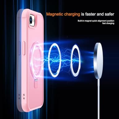 SKYLMW Compatible with iPhone 16E Case with Invisible Magnetic O-Ring Stand Military-Grade Translucent Case for iPhone 16E 6.1" 2025 [Compatible with Mag-Safe][Great Grip Feeling], Pink - Image 3