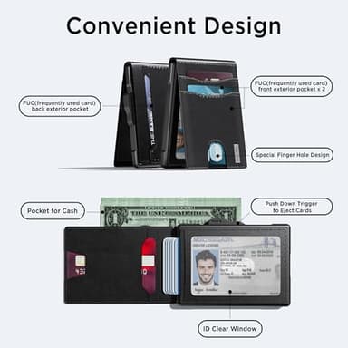 umoven Wallet for Men - Pop Up Case, Cash Slot, and Credit Card Slot - Slim Aluminum Wallet with RFID Blocking, Minimalist Leather Wallet Front Pocket with ID Window (Black) - Image 5
