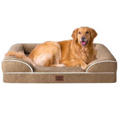 EHEYCIGA Orthopedic Dog Beds for Extra Large Dogs, Waterproof Memory Foam XL Dog Bed with Sides, Non-Slip Bottom and Egg-Crate Foam Big Pet Couch Bed with Washable Removable Cover, Camel - Image 1