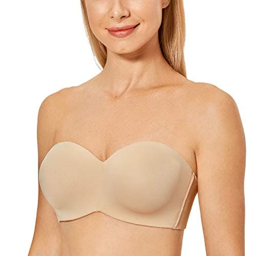 DELIMIRA Women's Strapless Bra Unlined Underwire Minimizer Plus Size Support Taupe Tan 38F - Image 1