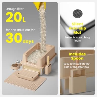 Stainless Steel Cat Litter Box - Enclosed XL Metal Kitty Litter Box with Lid for Big Cats, High Sided, Anti-Leakage, Easy Cleaning, Non-Sticky, Included Spoon & Aisle (Khaki - Image 5
