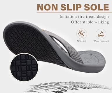 KuaiLu Mens Flip Flops Arch Support Comfortable Cushion Memory Foam Recovery Walking Waterproof Leather Thong Sandals Orthotic Plantar Fasciitis Summer Casual Beach Pool Slip on Slippers Grey Size 11 - Image 7