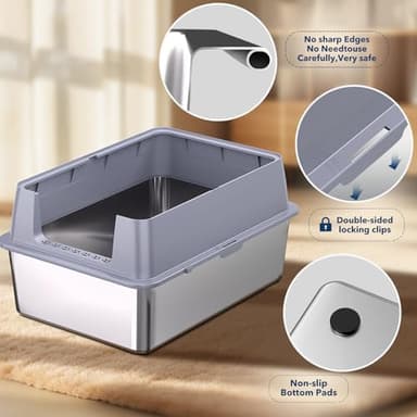 Stainless Steel Litter Box , 28"L*20"W*12"H XXL Extra Large Litter Boxes with lid ,Metal Litter Box with Hight Sides for Big Cats& Multiple Cats,Never Absorbs Odors, Anti-Urine Leakage, Easy Cleaning - Image 7