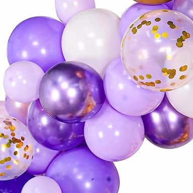 YinQin 63 PCS Purple Gold Happy Birthday Party Balloons Set with Photo Backgrounds Backdrops Banner Cloth Confetti Balloon Purple Golden Happy Birthday Party Supplies Decorations for Girl Women - Image 9