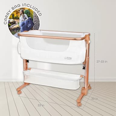 KoolerThings Baby Bassinet, Bedside Sleeper for Baby, Easy Folding Portable Crib with Storage Basket for Newborn, Bedside Bassinet, Comfy Mattress/Travel Bag Included (Bassinet) (White & Gold) - Image 3