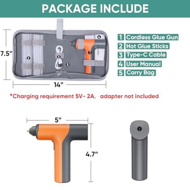 ROMECH Cordless Hot Glue Gun, Auto Dispensing Craft Glue Gun with 30 Pcs Glue Sticks, 3Ah Type-C Rechargeable Glue Gun Kit with Storage Case (Orange) - Image 5