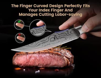 CoquusAid Steak Knives Set of 8 with Block Built-in Sharpener, 4.8 Inch Non Serrated Razor-Sharp Durable Dinner Knives, German Stainless Steel Damascus Pattern Full Tang Forged, Easy to Maintain - Image 4