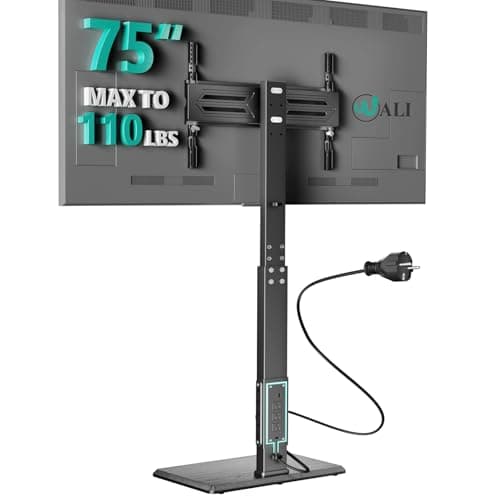 WALI Floor TV Stand with Power Outlet, Tall TV Stand Mount for 32-75 inch TV up to 110 lbs, Swivel and Height Adjustable TV Stands with Wood Base for Bedroom, Office(TVDVD-7P), Black - Image 1