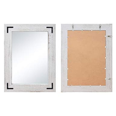 YOSHOOT Rustic Wooden Framed Wall Mirror, Natural Wood Bathroom Vanity Mirror for Farmhouse Decor, Vertical or Horizontal Hanging, 32" x 24",White Grey - Image 3