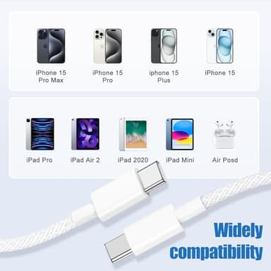 USB C to C Charging Cable 6ft, 60W Fast Type C to C Charger Cord Long for Apple iPhone 17 Pro Max/17 Air/16 Pro Max/15 Plus, MacBook Pro 2021/2020/2019,iPad 12.9/11 inch/Mini/Air 5/4,Samsung Galaxy - Image 6