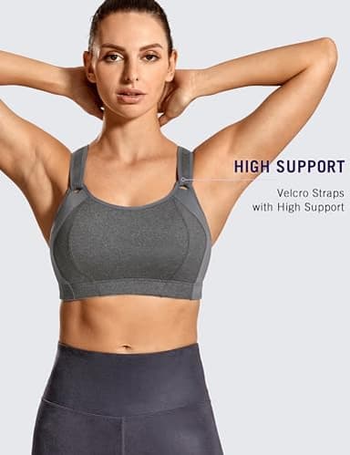 SYROKAN Women's Sports Bra Front Adjustable High Impact Support Padded Wireless Racerback Plus Size Running Bra Grey 44D - Image 4