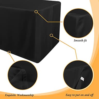 Obstal 2 Pack Black Tablecloth Fitted Table Clothes for 4 Foot Rectangle Tables - Water Resistant Washable Fabric Polyester Rectangle Table Cover for Outdoor/Indoor Uses?48L x 24W x 30H Inches, Black? - Image 4