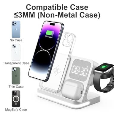 7 in 1 Wireless Charging Station Compatible with Apple Multiple Devices iPhone, AirPods, and Apple Watch - Phone Wireless Charger Fast Charging with Night Lamp and Clock(White) - Image 4