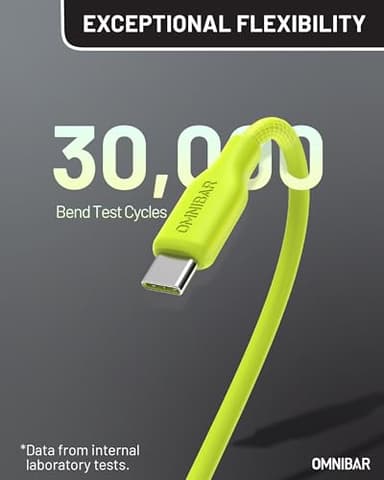 OMNIBAR Silicone USB A to USB C Cable (6FT, Lime Green), USB C Charger Cable Fast Charging for iPhone 17/16/15 iPad MacBook, Type C Charger Cord for Galaxy S25/S24 Pixel 9/8 Tablet Laptop CarPlay Cord - Image 3