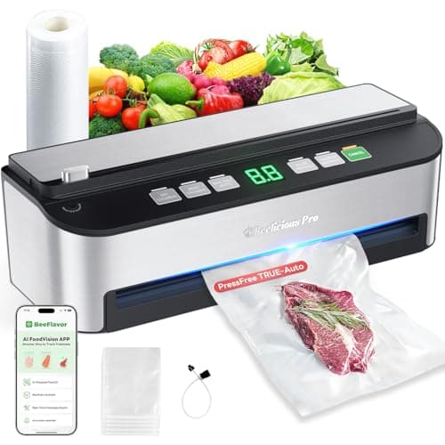 PressFree TRUE-Auto Vacuum Sealer Machine, Beelicious 85KPA Fully Automatic 8-IN-1 Food Sealer with Bags Storage, Build-in Cutter, Moist Mode and Air Suction Hose | Digital Countdown | Sous Vide - Image 1