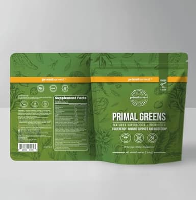 Primal Harvest Super Greens Powder, 30 Servings w/+50 Greens Superfood Chlorella, Probiotics, Green Tea, Wheatgrass, Kale, Turmeric for Energy,Primal Greens - Image 2