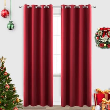 KOUFALL Christmas Curtains for Living Room,Black Out Curtain 96 Inches Long 2 Panel Set Red Blackout Decorative Window Treatments Thermal Curtains for Winter Insulated - Image 1