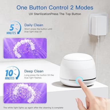 Midomi Ultrasonic Retainer Cleaner, 45kHz Denture Cleaner Machine, 5min and 10min Modes with Rechargable Top Cover, 200ml Dental Cleaning Pod, MouthGuard Cleaner for Aligner NightGuard Jewelry(White) - Image 4