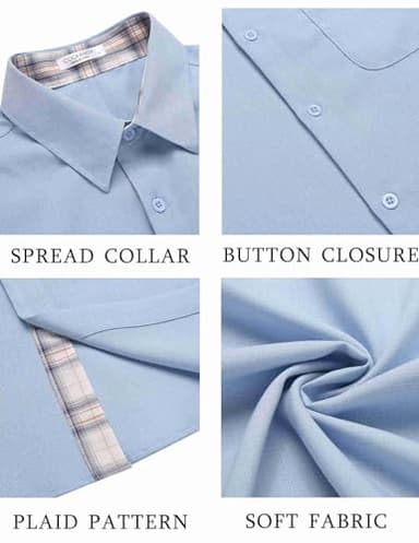 COOFANDY Mens Summer Shirt Short Sleeve Button Down Shirts Beach Weeding Outfit Clear Blue - Image 5