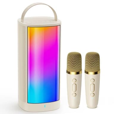 HWWR Mini Karaoke Machine for Kids and Adults, Portable Bluetooth 5.3 Karaoke Speaker with 2 Wireless Microphones, Popular Birthday Gifts for Girls Boys Age 3-12+, Singing Machine with Party Lights - Image 1