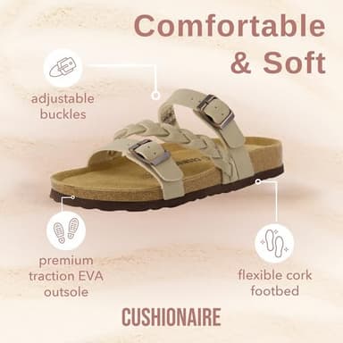 CUSHIONAIRE Women's Cork Footbed Sandal - Comfortable, Adjustable Straps, Arch Support, Wide Widths Available, Boho Chic Summer Slides, Stone 8 - Image 2
