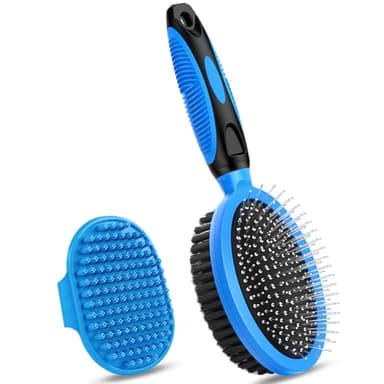 2PCS Pet Grooming Tools - Double-Sided Brush for Shedding and Bathing, Suitable for Short/Long Haired Dogs Cats and Horses, Deshedding Dog Brush, Mane & Tail Combs for Horses - Pet Supplies (Blue) - Image 1