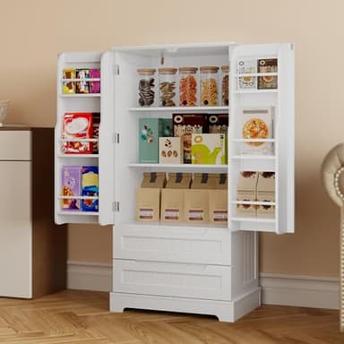 Gizoon Kitchen Pantry Storage Cabinet with Drawers Freestanding Bathroom Storage Cabinets with Doors and Shelves, 47" Small Food Pantry Cabinet for Dining Room Craft Room, White - Image 5