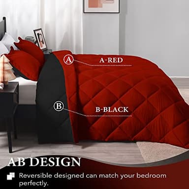 downluxe King Size Comforter Set - Red and Black King Comforter, Soft Bedding Sets for All Seasons - 3 Pieces - 1 Comforter (104"x92") and 2 Pillow Shams(20"x36") - Image 4