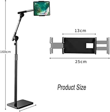 Niumowa Tablet Floor Stand Holder, 360 Degree Rotating with Height Adjustable Stand Compatible with 4.7"-13" Phone/Tablet, Kindle, 63" Phone Stand, Aluminum Alloy, for Bed,Sofa,Desk.Black - Image 2