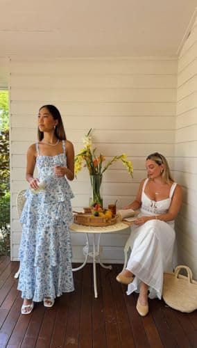 Fisoew Womens Floral Maxi Dresses Spaghetti Strap Casual Sleeveless Ruffle Flowy Tiered Dress Blue - Image 5