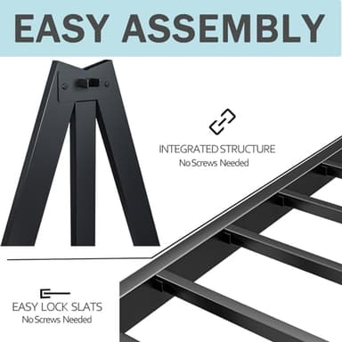 Neslime 16 Inch High Metal Queen Bed Frame Platform, Heavy Duty Bed Frame Queen Size, Steel Slat Support, Easy Assembly, Noise Free, Black - Image 5