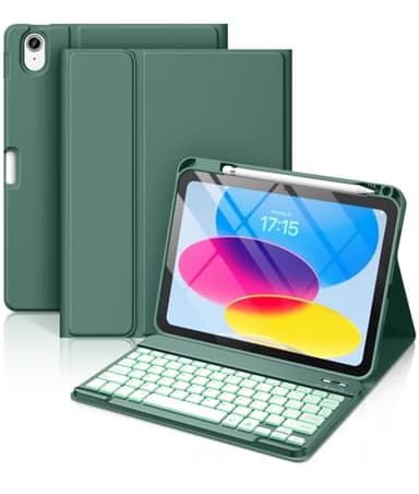 Hamile Keyboard Case for iPad 11th 10th Generation - 7 Colors Backlit Wireless Detachable Folio Keyboard Cover with Pencil Holder for iPad 11-inch A16 2025 10th Gen 10.9 Inch 2022 (Midnight Green) - Image 1