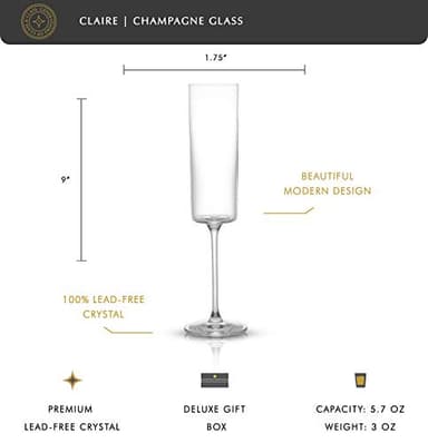 JoyJolt Champagne Flutes, Claire Collection Crystal Champagne Glasses Set of 2, 5.7 Ounce Capacity, Exquisite Craftsmanship, Ideal for Home Bar, Special Occasions – Made in Europe - Image 3