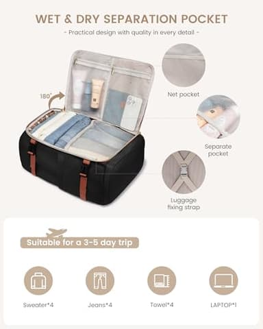 LOVEVOOK 40L Travel Backpack for Women, TSA Approved Carry On Backpack with 3 Packing Cubes, Personal Item Bag Fits 17" Laptop, Water-resistant Carry On Bag for Airplanes - Image 6