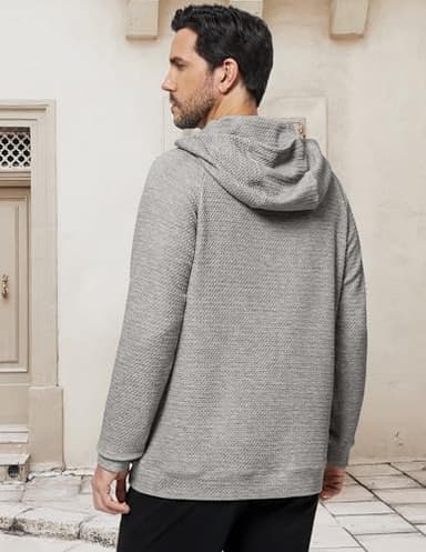 3rd hill Mens Textured Hooded Sweatshirt Long Sleeve Knit Pullover Hoodie Soft Classic Solid Jumper Sweater With Pockets Dark Grey - Image 5