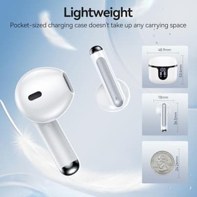 BHNYBWUL Wireless Earbuds, 2025 Bluetooth 5.3 Headphones HiFi Stereo 50H Playback Ear Buds with Led Digital Display, ENC Noise Cancelling Earbuds for Laptop Computer, iOS, Android, White - Image 6