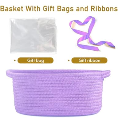 Poschnor Baby Gift Basket with Gift Bags and Ribbons, Empty Cotton Basket, Toy Storage for Baby and Pet, 12X 8 X 5 inch, Purple. - Image 2