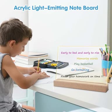 Acrylic Dry Erase Board with Light Up Stand for Desk 13 x 9, Clear Desktop Note Memo White Board Notepad Table LED Letter Massage Boards for Personal Creative Use Includes Dry Erase Markers - Image 2