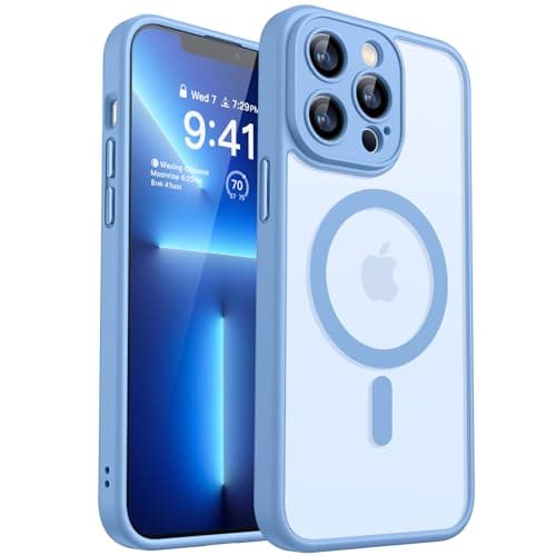 CANSHN Magnetic Compatible with iPhone 13 Pro Case, Upgraded [Full Camera Protection] [Compatible with Magsafe] [Translucent Matte] Shockproof Protective Phone Case Cover 6.1 Inch - Light Blue - Image 1