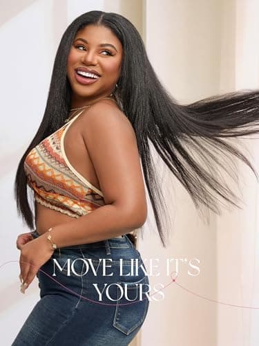 LUVME HAIR Half Wig Yaki Straight Flexi-Fit Invisi 3 in 1 Wigs Flip Drawstring Wig 200% Density Glueless Wigs 100% Human Hair Natural Black Ready to Go Headband Wig for Women 18 Inches - Image 6