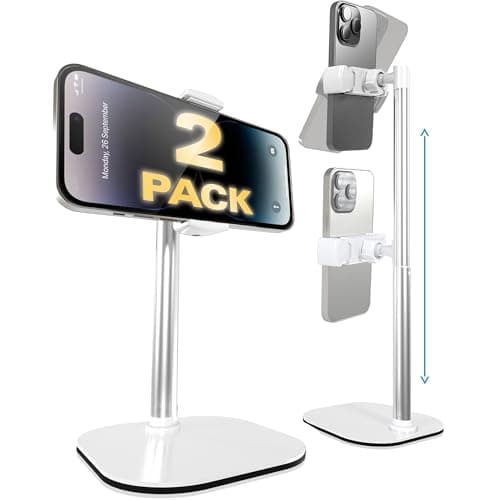 COOPER ChatStand - Height Adjustable Cell Phone Stand for Desk | Rotating, Tilting, 9-14" Telescoping Eye-Level View Cell Phone Holder for Desk (Frost White, 2-Pack) - Image 1