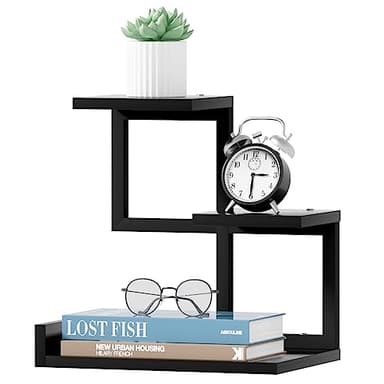 Gannyfer Desk Shelf Organizer - Wood Desktop Shelf, Freestanding Desk Hutch Office Decor, 3 Tier Storage Display Rack, Small Bookshelf with Metal Frame for Books/Plants/Toys (Black) - Image 1