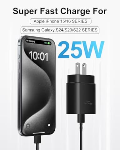 Type C Charger Fast Charging for iPhone 17 16 15, 2Pack [10FT&6FT] Long USB C Cable with 25W Phone Super Fast Charger Block Compatible with Galaxy S25/S24/Plus/Ultra,iPhone 15/16/17/Air/Plus/Pro Max - Image 2